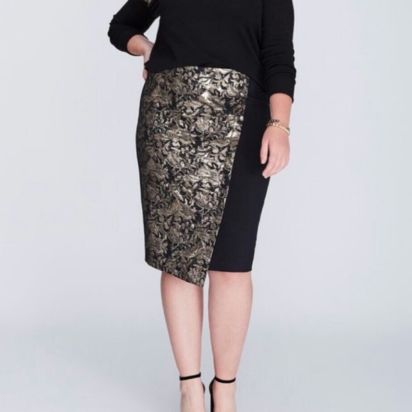 Lane Bryant Dresses & Skirts - Lane Bryant Black Gold Metallic Jacquard Floral Pencil Skirt